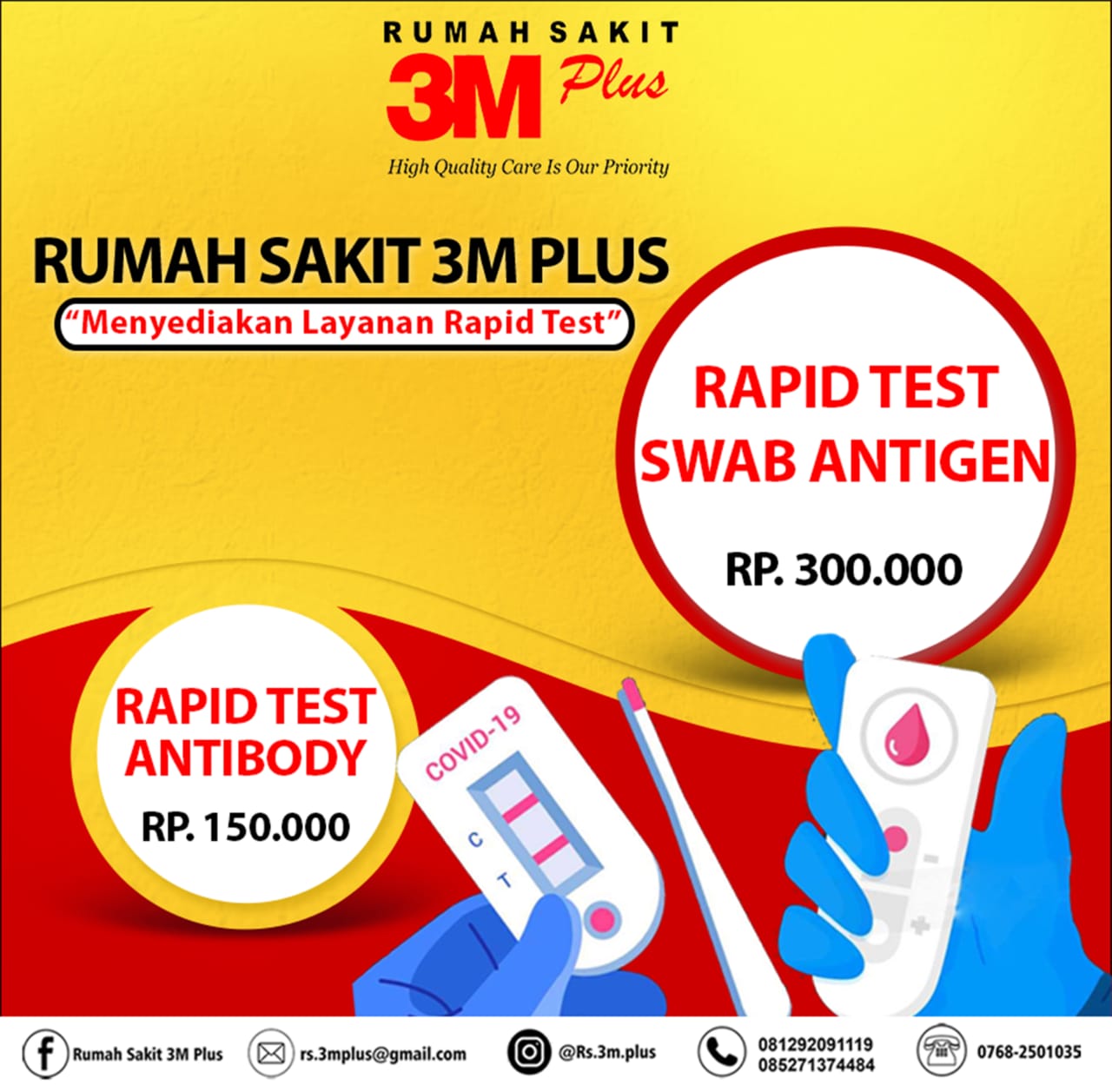 Ingin Rapid Test Swab Antigen atau Rapid Test Anti Body ? Di RS 3M Plus Aja...!