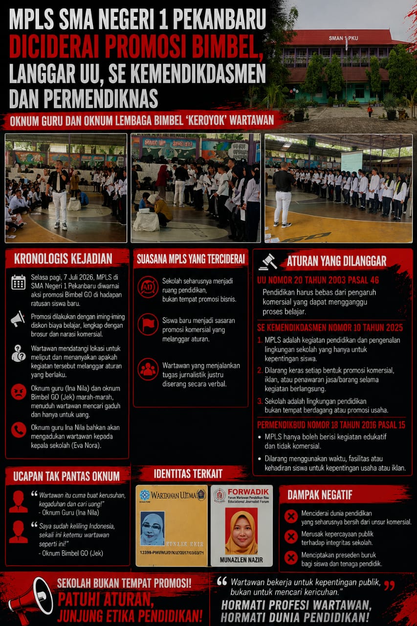 MPLS SMA Negeri 1 Pekanbaru Diciderai Promosi Lembaga Bimbel, Langgar UU, SE Kemendikdasmen dan Permendiknas