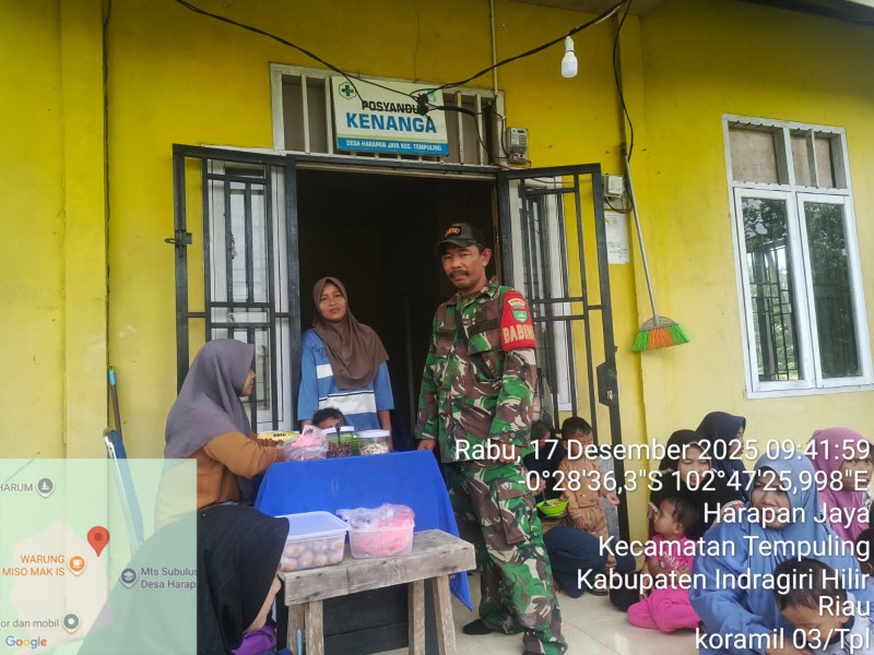 Wujud Kepedulian Kesehatan, Babinsa Koramil 03/Tpl Monitoring Kegiatan Posyandu Di Desa Binaan