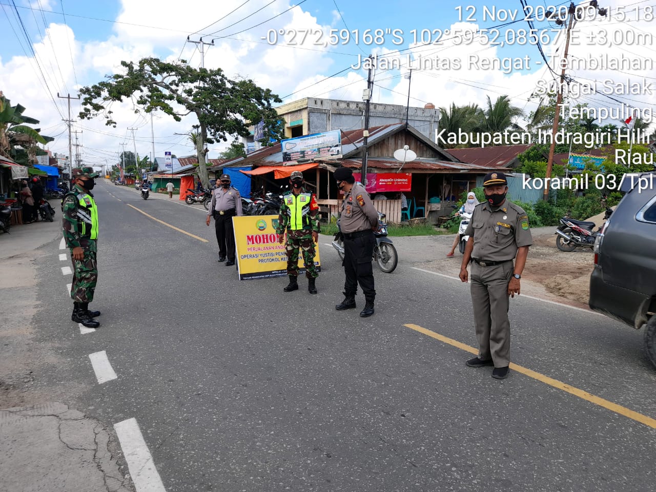 Tak Kenal Lelah, Koramil 03/Tempuling Kodim 0314/Inhil dan Sagtas Rutin Tegakkan Prokes Covid-19
