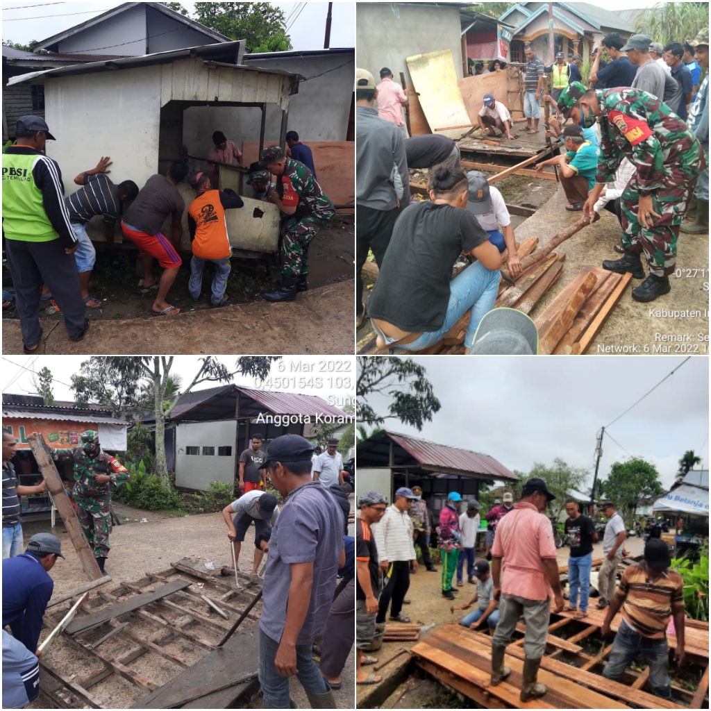 Wujudkan Kampung Pancasila Yang Aman, Anggota Koramil 03/Tempuling Goro Bangun Pos Kamling