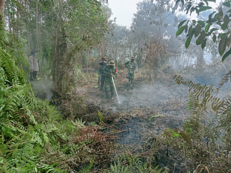 Babinsa Koramil 05/Gas Lakukan Pemadaman Api Di Desa Simpang Gaung