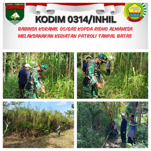 Babinsa 05/Gas Kopda Ridho Rutin Patroli Tapal Batas  Di Desa Binaan