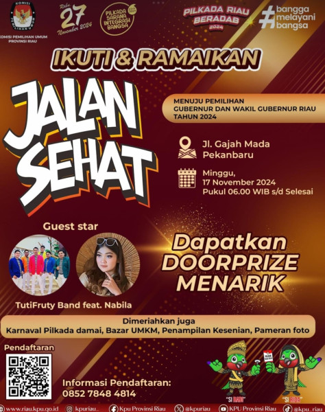 Menuju Pemilihan Gubernur dan Wakil Gubernur Riau 2024, KPU Riau Gelar Kegiatan Jalan Sehat