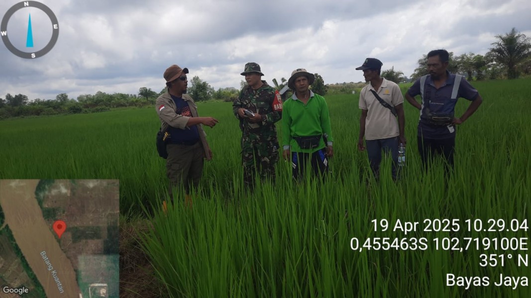 Terkait Pelaksanaan Opla, Personel Koramil 03/Tempuling Dampingi Tim SID Meninjau Lokasi Opla Di Desa Bayas Jaya