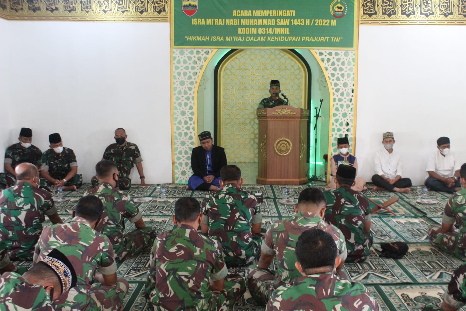 Personil Kodim 0314/lnhil Gelar Acara Peringatan Isra Mi'raj Nabi Muhammad Saw 1443 H/ 2022 M