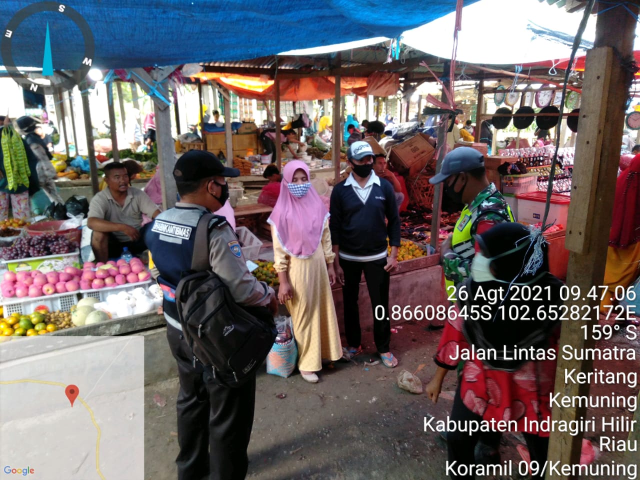 Penegakan Prokes di Keritang Hulu, Berikut Pesan Personil Koramil 09/Kemuning