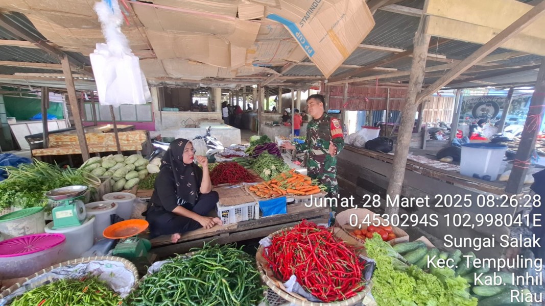 Jelang Lebaran Idul Fitri 1446 H, Babinsa Koramil 03/Tpl Lakukan Monitoring Sembako di Pasar Tradisional