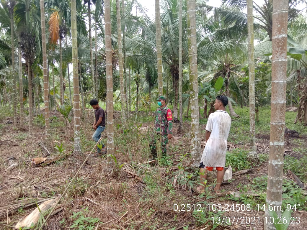 Babinsa Sungai Rawa Laksanakan Patroli Karhutla Bersama Masyarakat di Wilayahnya