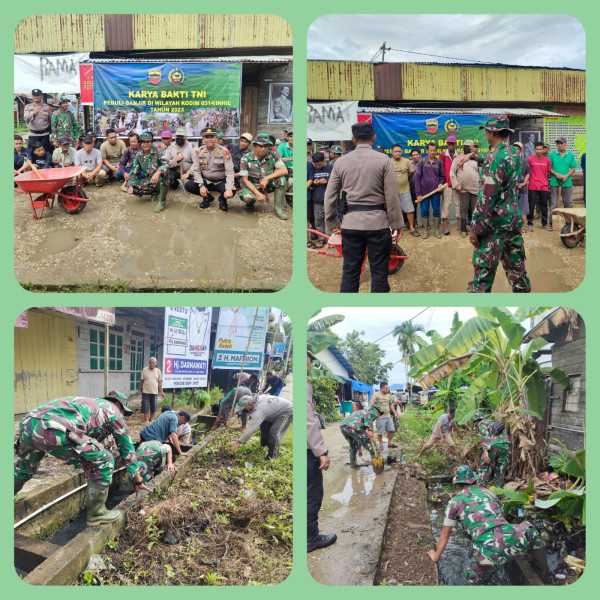 Demi Kenyamanan Bersama, Babinsa Koramil 07/Reteh Giat Karya Bakti TNI Peduli Banjir