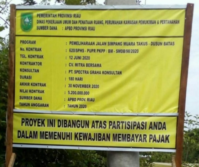 Proyek Jalan Muara Takus Baru 3 Minggu Sudah Diadendum, Kabid BM PUPR Riau Bungkam