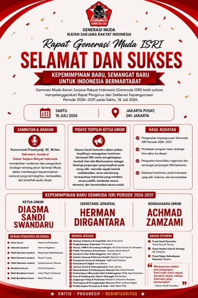 Generasi Muda ISRI Dideklarasikan, Diasma Swandaru - Herman Dirgantara Nahkodai Kepengurusan Periode 2026–2031