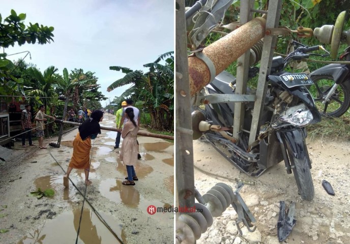 Diduga Angin Kencang, 11 Tiang Listrik di Desa Pulau Kecil-Reteh Tumbang, 1 Motor Rusak Parah