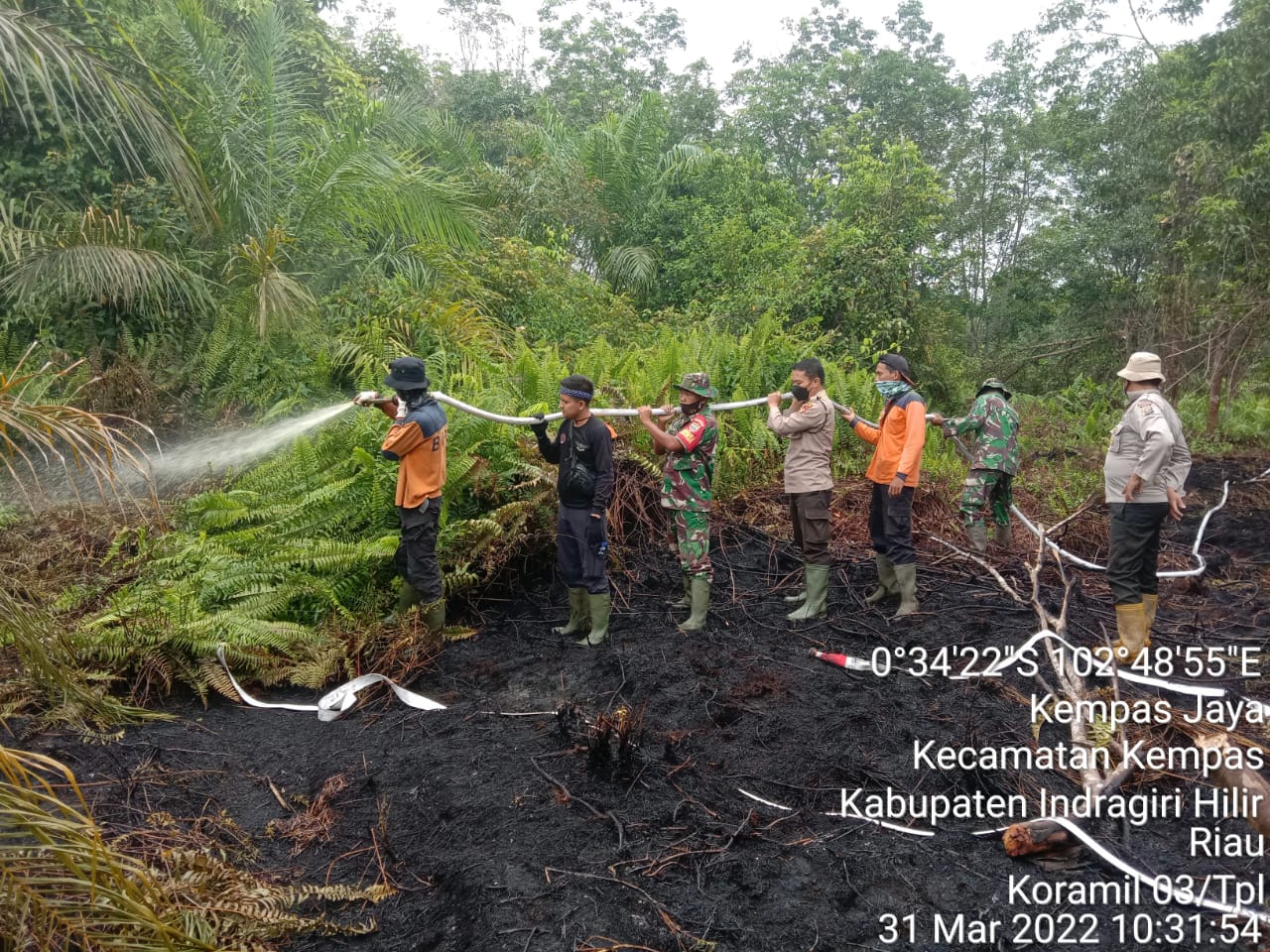 TNI-Polri Bersama BPBD dan Warga Berjibaku Padamkan Api Karhutla Di Kempas Jaya