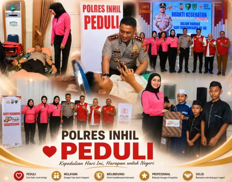 Tetes Darah, Senyum Anak, dan Detak Jantung Warga, Kisah Humanis Bakti Kesehatan Polres Inhil Sempena HUT Bhayangkara ke-80