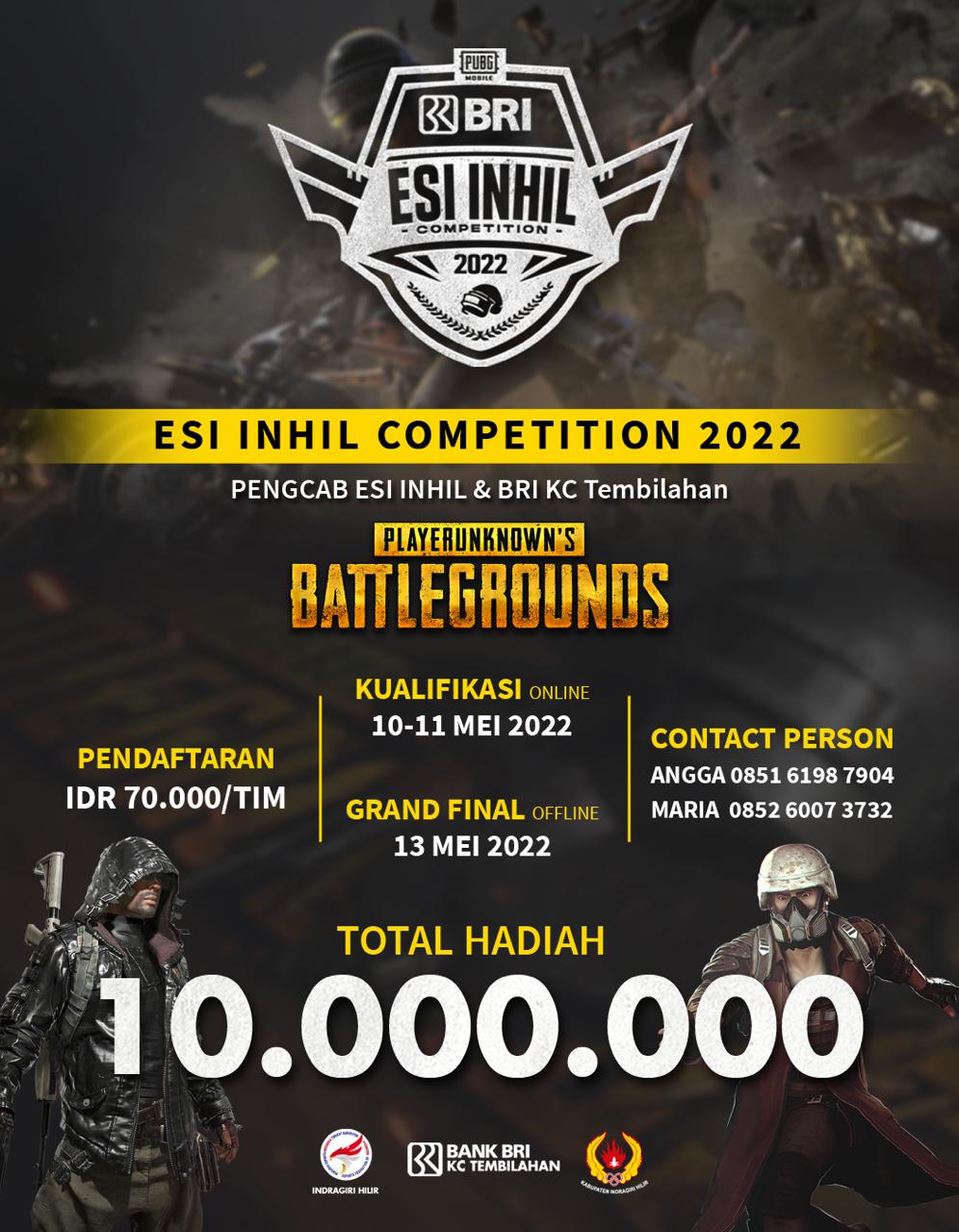 ESI Inhil dan BRI akan Gelar Tournamen PUBG Berhadiah Total 10 Juta Rupiah, Buruan Daftar...! 
