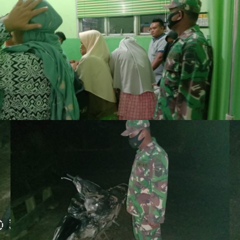 Patroli Rutin Wilayah Binaan, Babinsa Koramil 03/Tempuling Bantu Evakuasi Korban Laka Lantas