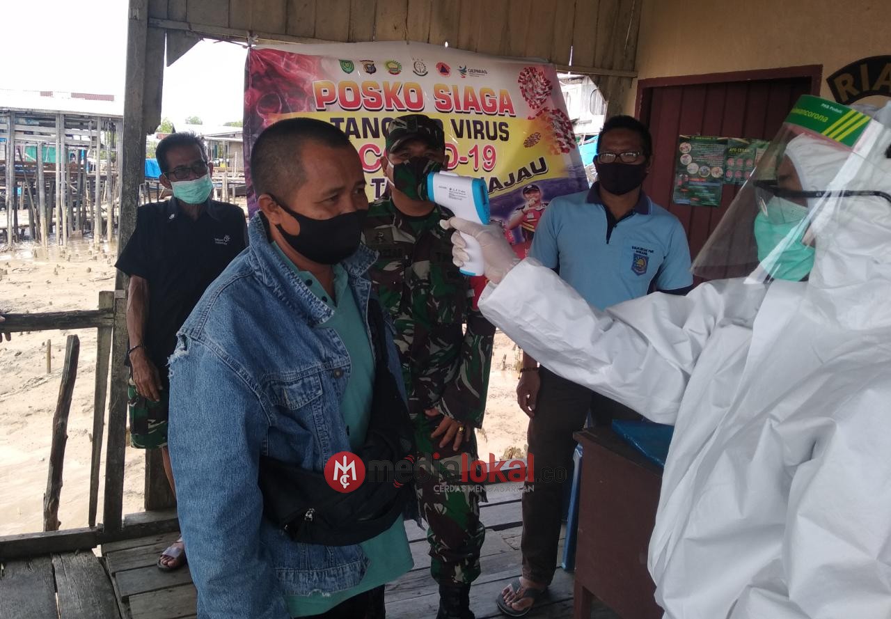 Cegah Corona di Hari yang Fitri, Babinsa Koramil 04/Kuindra Lakukan Pengecekan Suhu Tubuh Warga