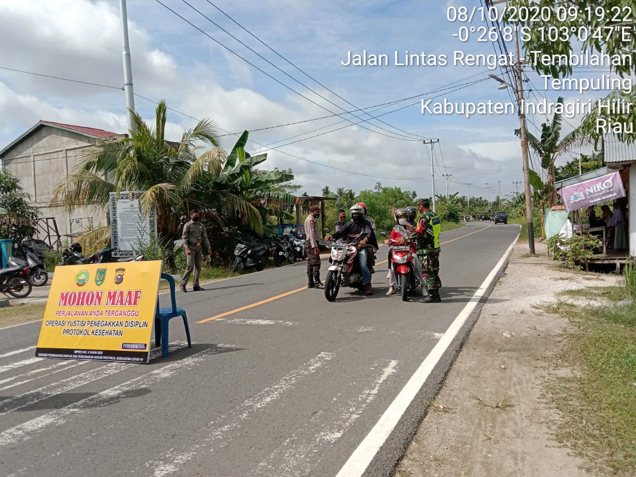 Bersinergi, Operasi Yustisi Penegakan Prokes Covid-19 Terus Di Gencarkan Koramil 03/Tempuling