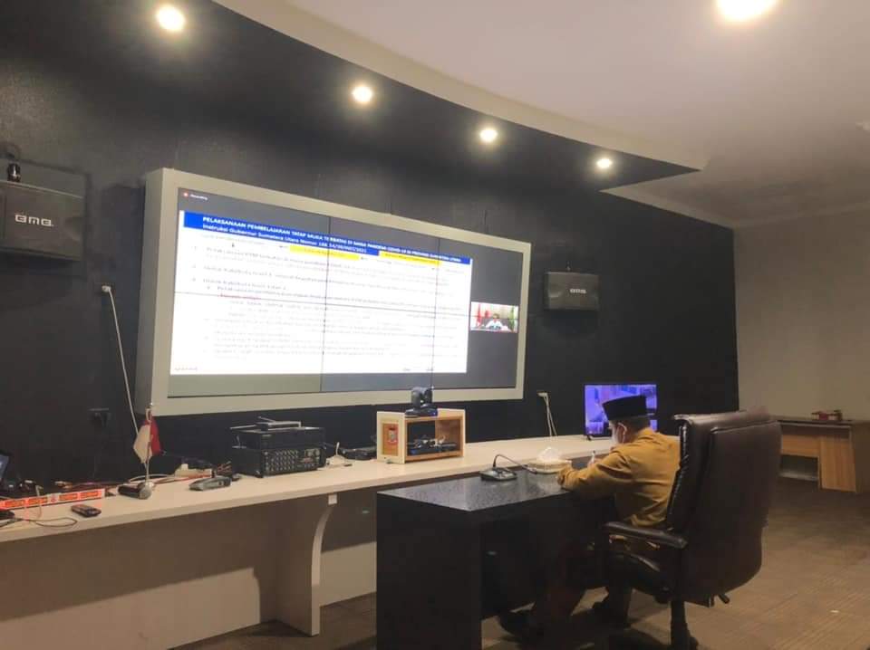 Plt Wali Kota Ikuti Rakor Virtual Bersama Gubsu Terkait Pelaksanaan PTM Masa Pandemi Covid-19