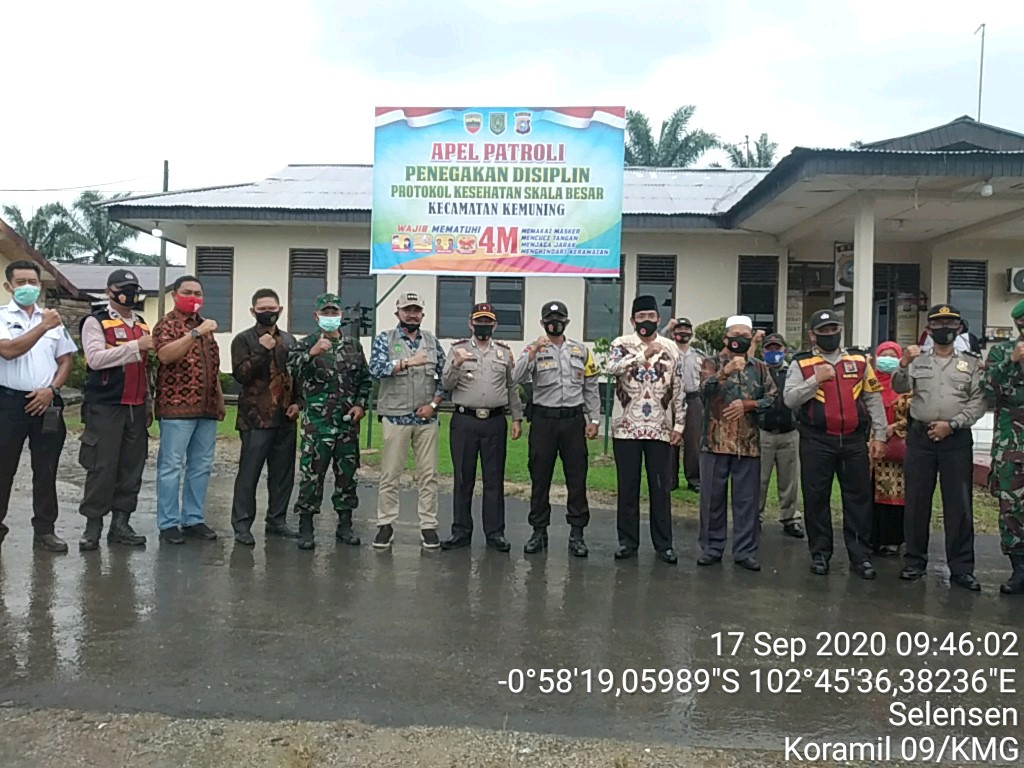 Koramil 09/Kemuning Kodim 0314/Inhil Bersama Satgas Covid 19 Gelar Apel Patroli Prokes Skala Besar