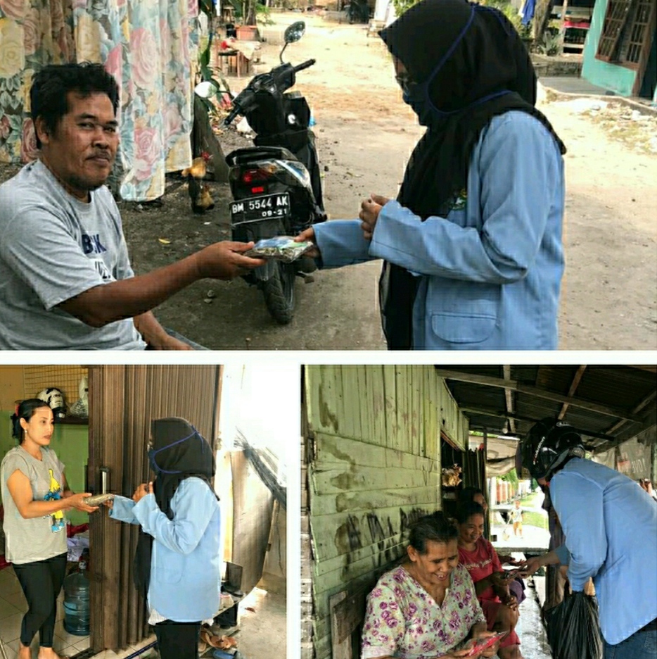 Cegah Covid-19, Mahasiswa Pengabdian UNRI 2020 Labuhbaru Timur Bagikan New Normal Kit ke Masyarakat