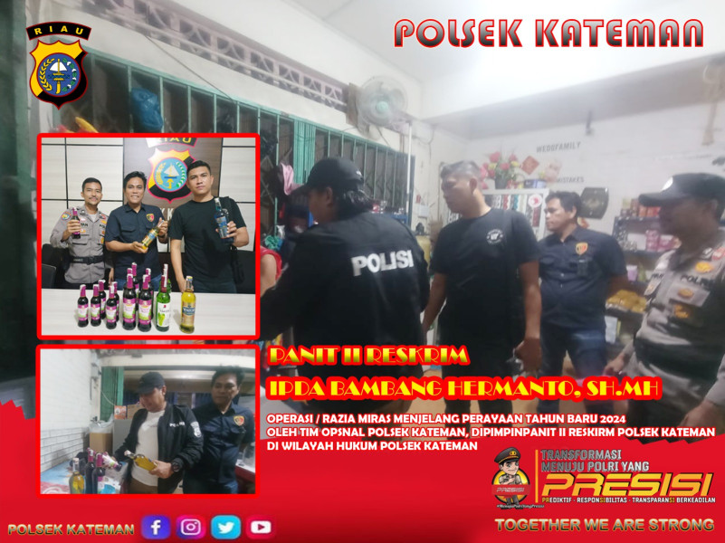 Cegah Peredaran Miras Menjelang Tahun Baru, Personil Polsek Kateman Giat Lakukan Operasi Razia Untuk Meningkatkan Keamanan di Lingkungan