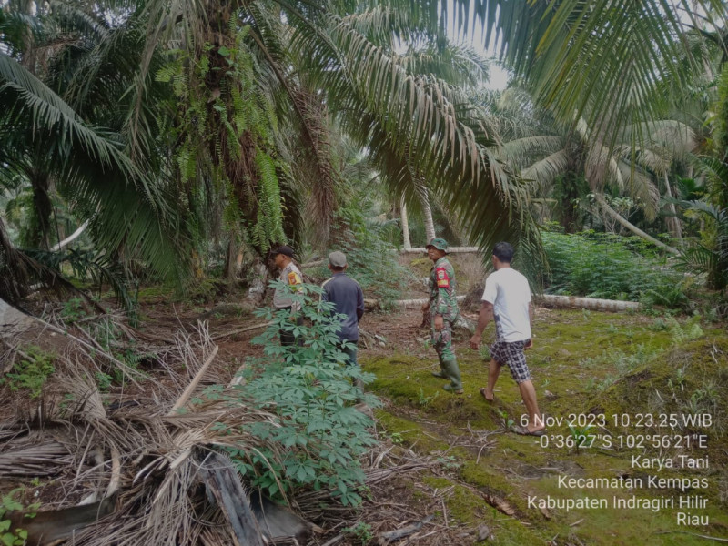 Babinsa Kopda Suriadi Bersama Bhabinkamtibmas Laksanakan Patroli Karlahut Di Wilayah Binaan