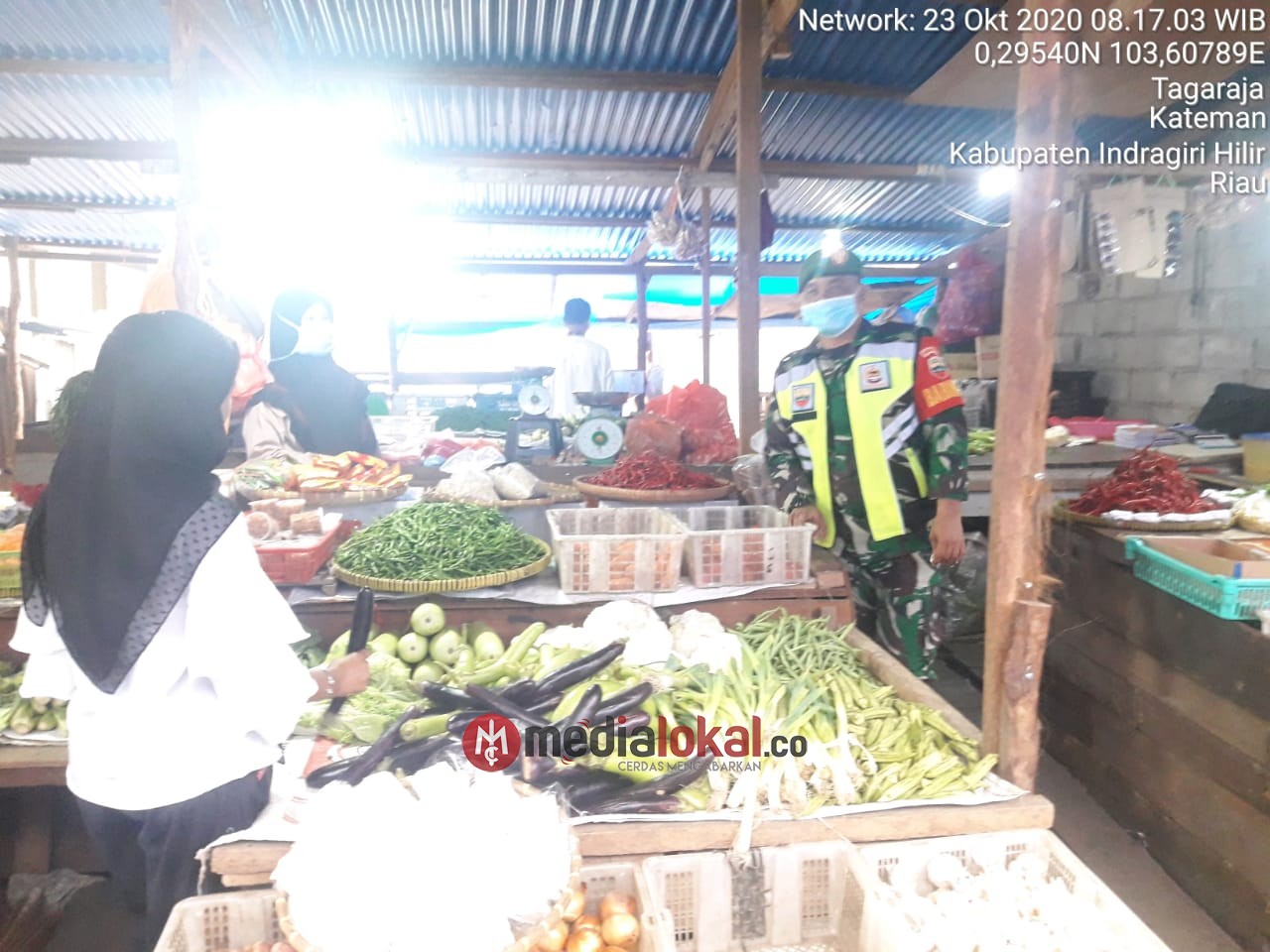Personil Koramil 06/Kateman Gencarkan Gakplin di Pasar-pasar Sungai Guntung