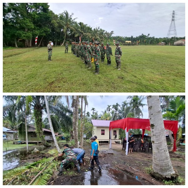 Sambut Penutupan TMMD Ke 123 Kodim 0314/Inhil, Satgas dan Warga Goro Pasang Tenda