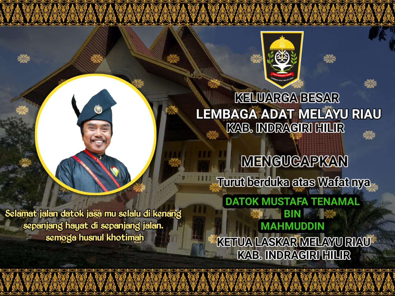 Berita Duka, Tokoh Masyarakat Inhil Datuk Mustafa Tenamal Meninggal Dunia