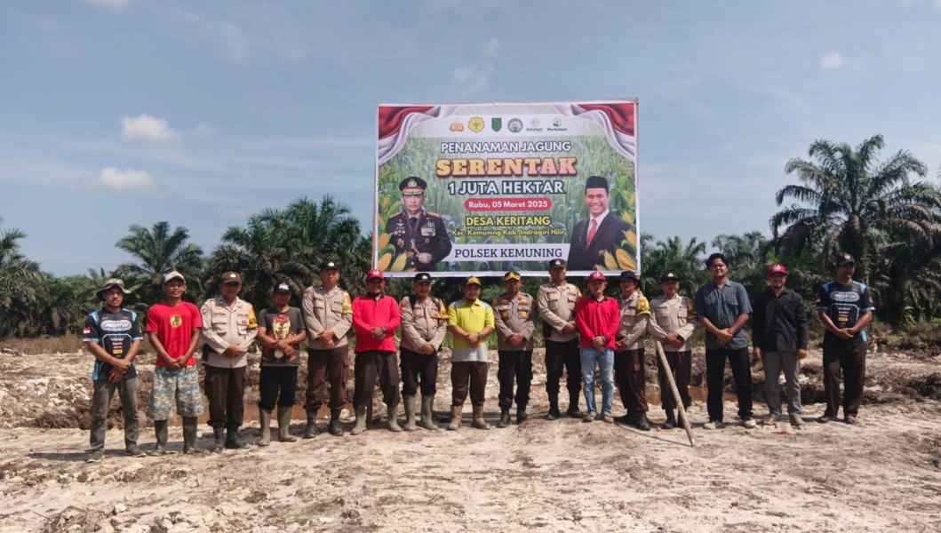 Meningkatkan Ketahanan Pangan, Kapolsek Kemuning dan Kepala Desa Keritang Menanam Jagung