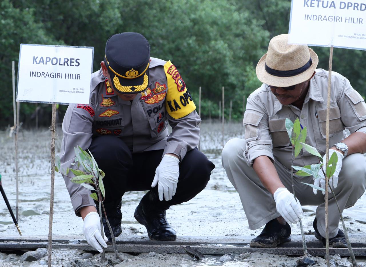Hari Mangrove se-Dunia, Kapolres Inhil Tanam Bibit Pohon