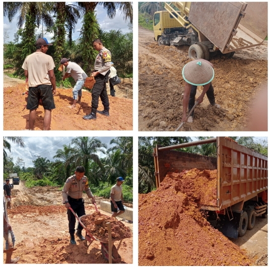 Luar Biasa, Demi Keamanan dan Kenyamanan Penguna Jalan Babinkamtibmas Rizki Bahayu Perbaiki Jalan Rusak 