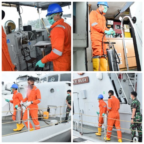 Kri Dan Kal Jajaran Lantamal IV Laksanakan Penyemprotan  Cairan Disinfektan