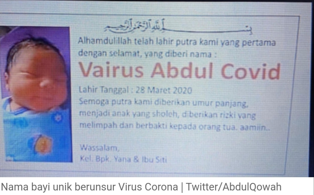 Unik! Lahir di Tengah Pandemi, Bayi Ini Diberi Nama Vairus Abdul Covid Unik! Lahir di Tengah Pandemi, Bayi Ini Diberi Nama Vairus Abdul Covid