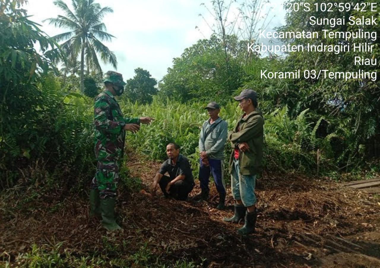 Babinsa Koramil 03/Tempuling Patroli Susuri Daerah Rawan Karhutla bersama MPA