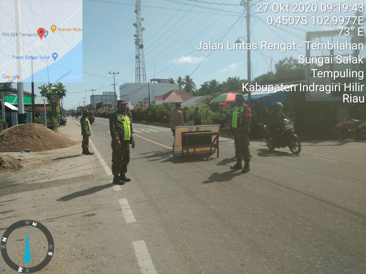 Bersinergi, Operasi Penegakan Disiplin Prokes Terus Digencarkan Koramil 03/Tempuling dan Satgas