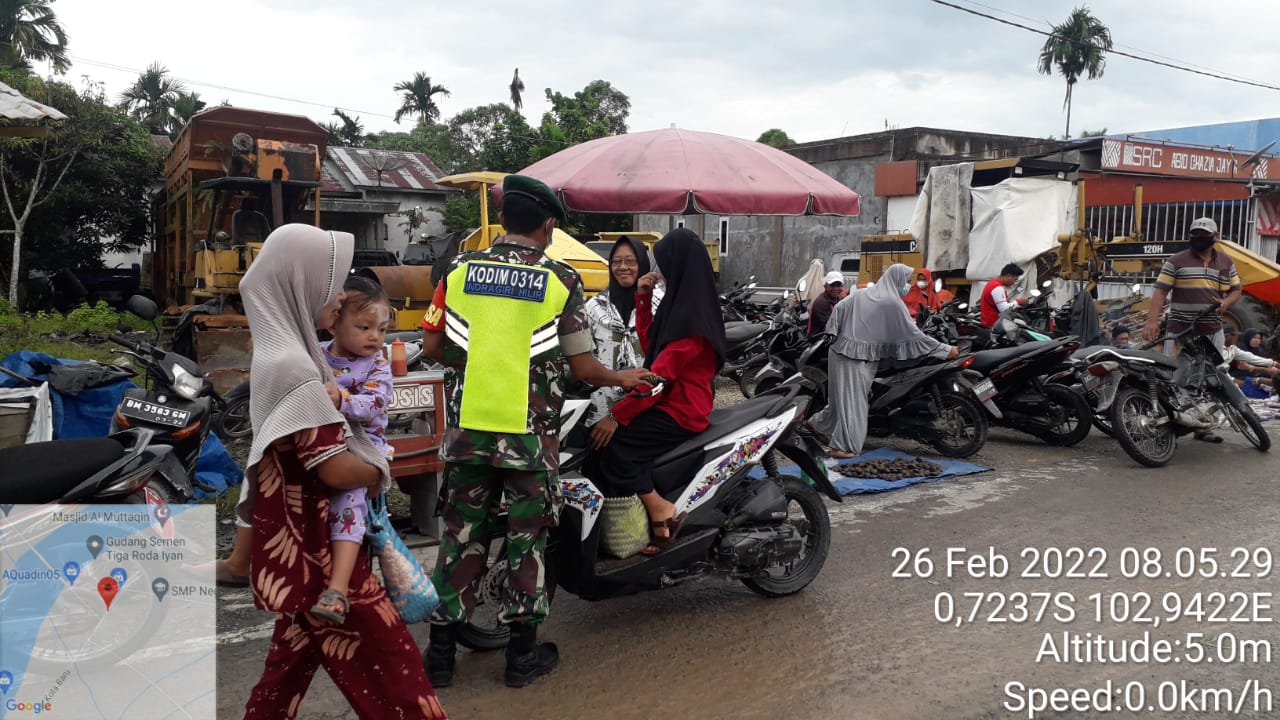 Penegakan Protkes Dikotabaru Reteh Kian Digencarkan Koramil 09/Kemuning