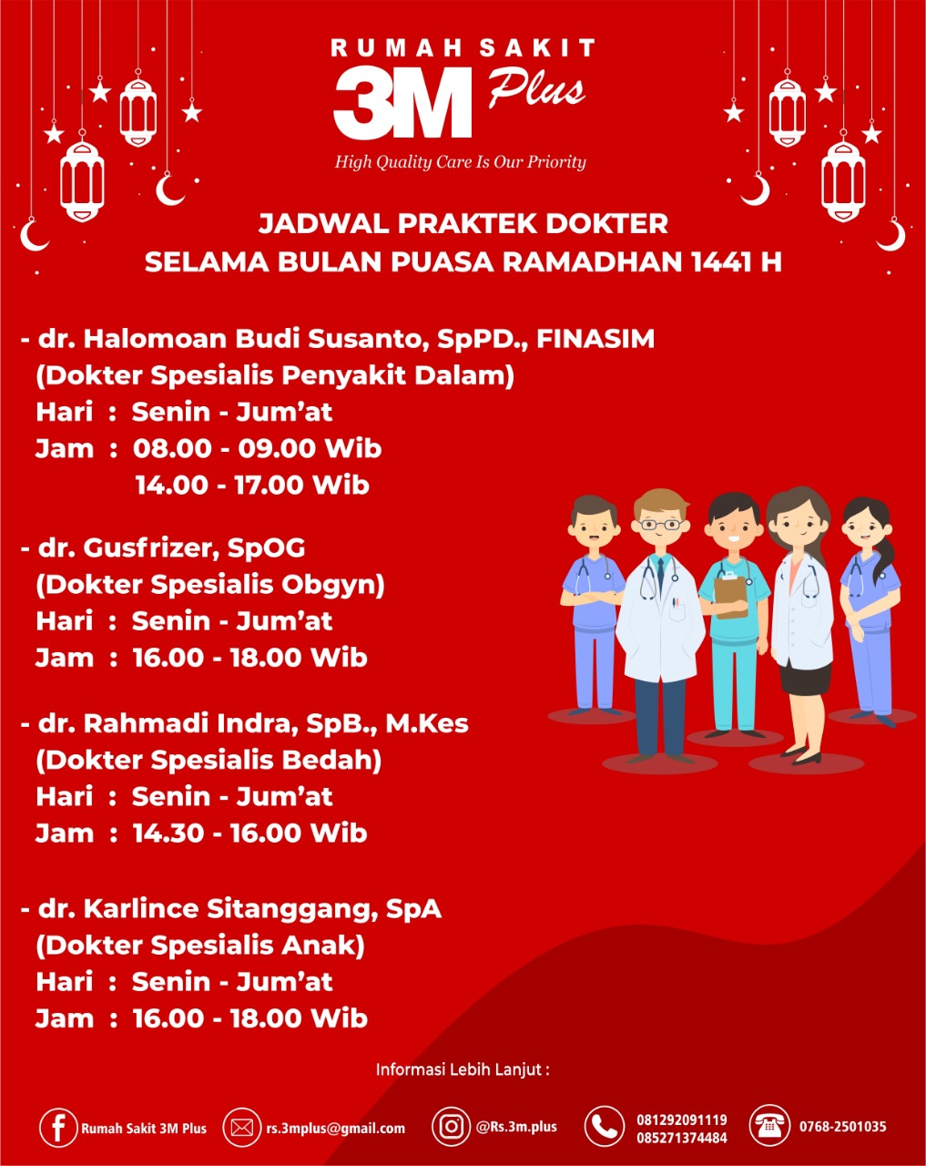 Mau Berobat ? Berikut Jadwal Praktek Dokter Selama Ramadhan 1141 H di RS 3 M Plus Tembilahan 