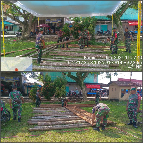 Anggota Koramil 03/Tpl Gotong Royong Membuat Stand MTQ