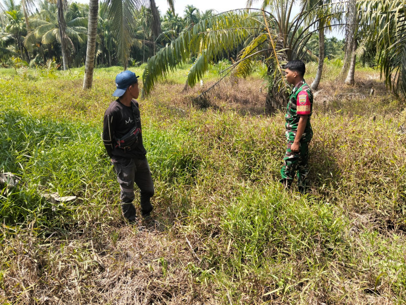 Babinsa Pratu Salman Bersama Warga Cegah Kebakaran Hutan dan Lahan di Binaan