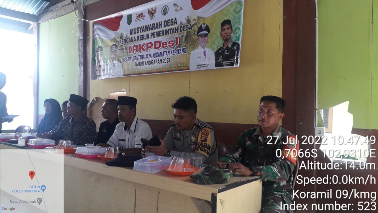 Babinsa Koramil 09/Kemuning Ikuti Musyawarah Pembentukan Rencana Kerja Desa Nusantara Jaya