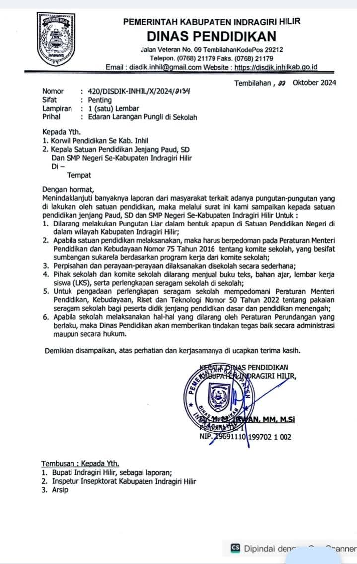 Tidak Ada Iuran-Iuran, Disdik Inhil Instruksikan Acara Perpisahan Digelar Dengan Sederhana