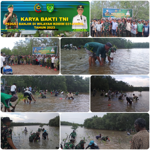 Peduli Dengan Lingkungan Kodim 0314/Inhil Mengadakan Penanaman Mangrove Di Wilayah Koramil 04/Kdr