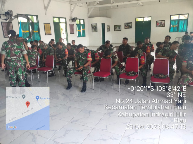 Koramil 03/Tpl Hadiri Sosialisasi dan Pelatihan Dalam Rangka Keterlibatan TNI dan Perbantuan Pemilu Tahun 2024 di Makodim 0314/Inhil