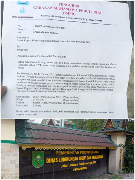 Pengurus GMPR Riau Ajukan Surat Audensi Terhadap DLHK Riau, Terkait Dugaan PKS PT AASP Beroperasi Dalam Kawasan Hutan Konversi