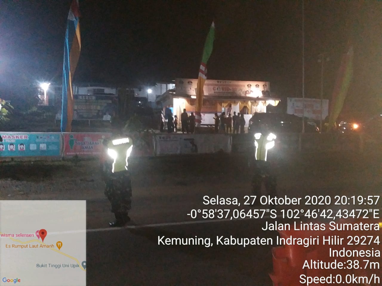 Malam Hari, Koramil 09/Kemuning Kodim 0314/Inhil Lakukan PAM Arus Mudik Libur Nasional