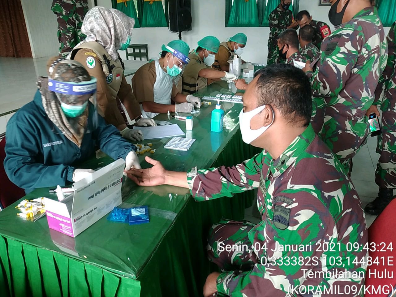 Koramil 09/Kemuning Ikuti Pemeriksaan Rapid Tes Covid-19 di Makodim 0314/Inhil