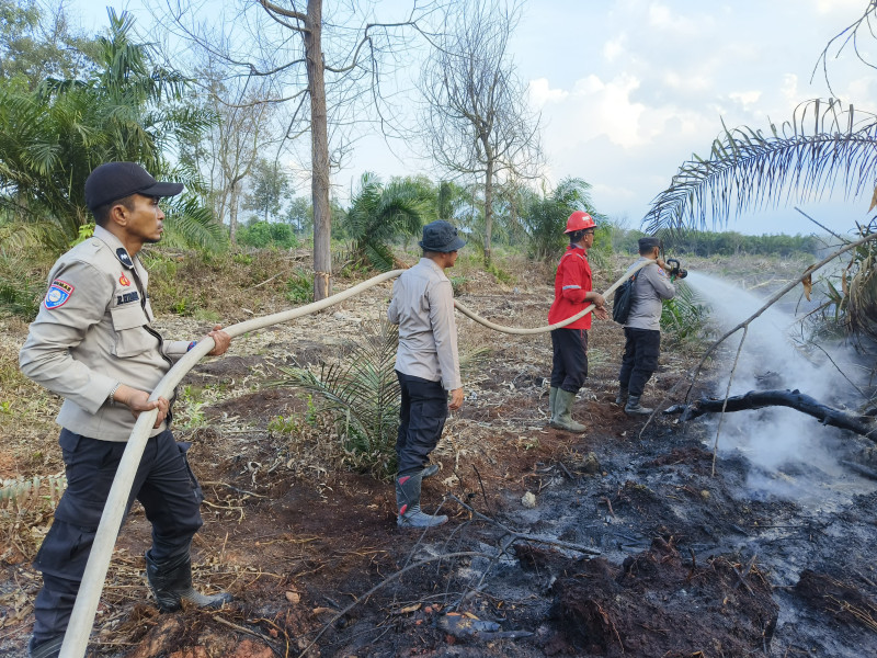 Gerak Cepat, Kapolsek Gas Pimpin Tim Gabungan Padamkan Karhutla
